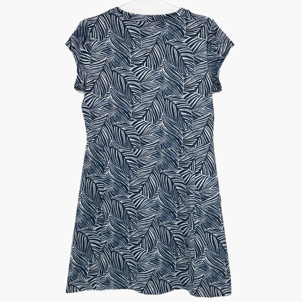 L.L. Bean V Neck Knit Dress Navy White Leaf Print Medium - Picture 4 of 10